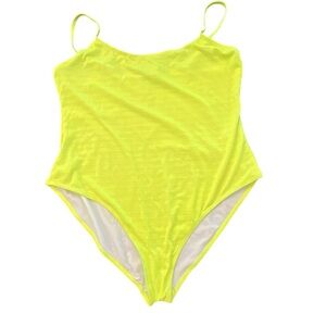 Boohoo Neon Yellow Textured Swimsuit One Piece Adj Straps Size 14 NEW Beach